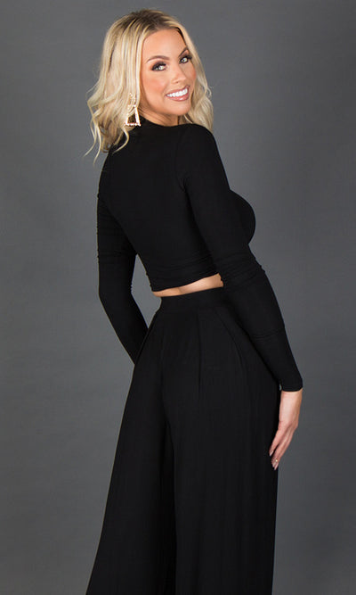 Mock Neck Crop Top - Black