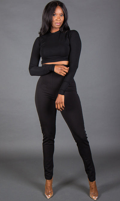 Mock Neck Crop Top - Black