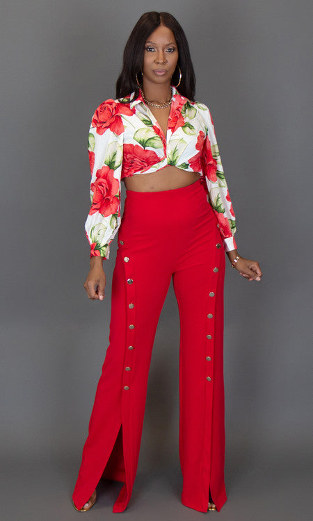 Monica Pants - Red | Side Slit Pants for Women | Tall Size
