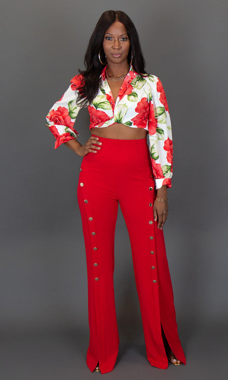 Monica Pants - Red | Side Slit Pants for Women | Tall Size
