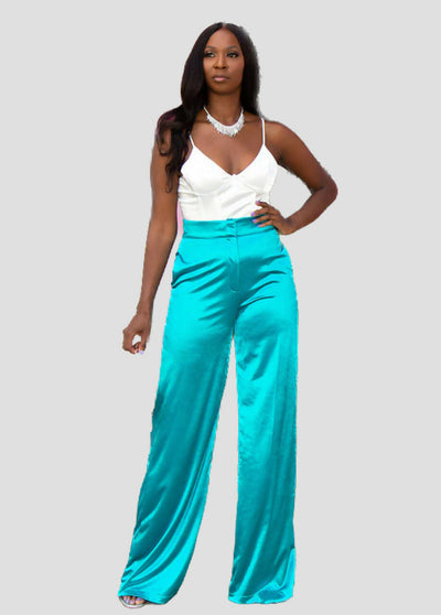 Mila Wide Leg Pants - Aqua