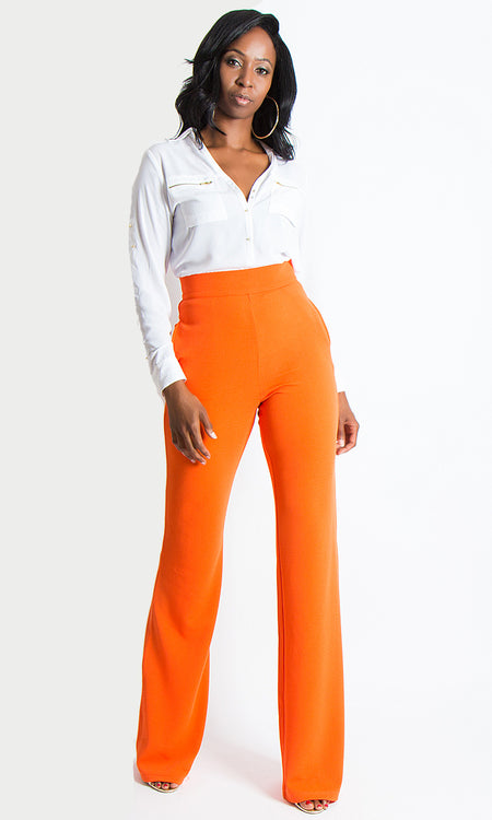 Paris Wide Leg Pants - Orange