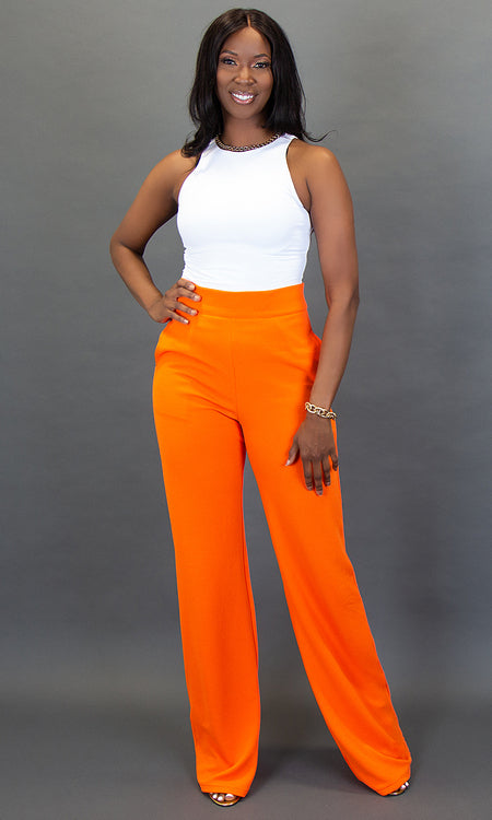 Paris Wide Leg Pants - Orange