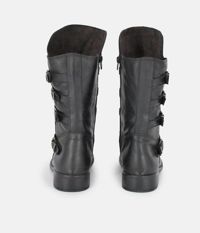 Cinderella Shoes Black Leather Buckle Midi Boots