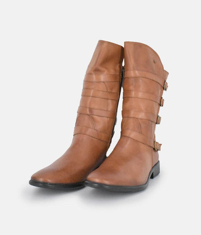 Cinderella Shoes Brown Leather Buckle Midi Boots