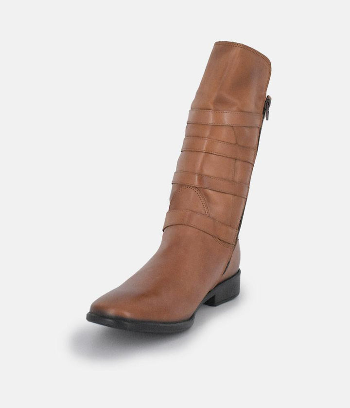 Cinderella Shoes Brown Leather Buckle Midi Boots