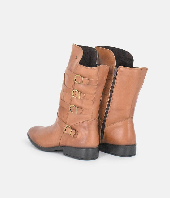 Cinderella Shoes Brown Leather Buckle Midi Boots