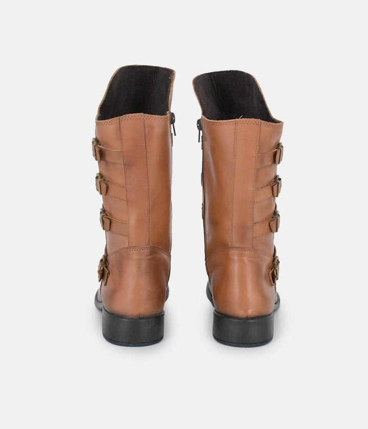 Cinderella Shoes Brown Leather Buckle Midi Boots