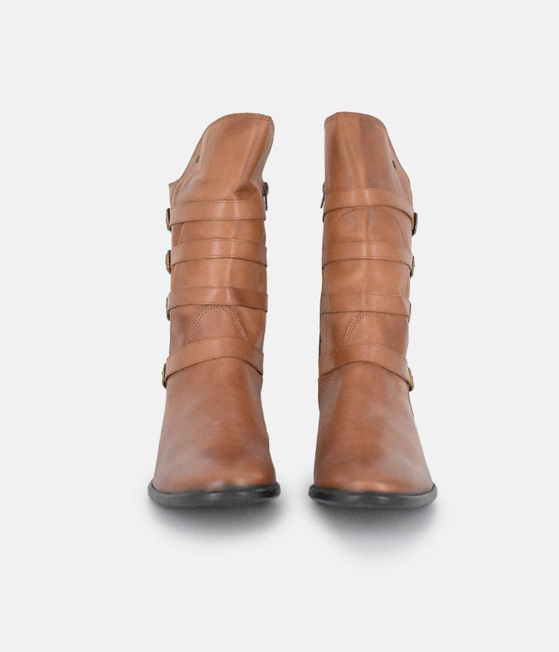 Cinderella Shoes Brown Leather Buckle Midi Boots