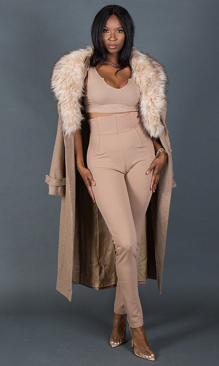 So Fancy Belted Coat - Oatmeal
