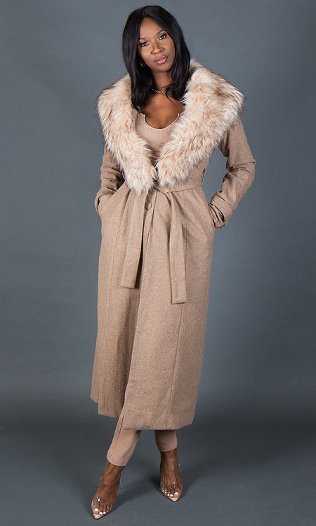 So Fancy Belted Coat - Oatmeal