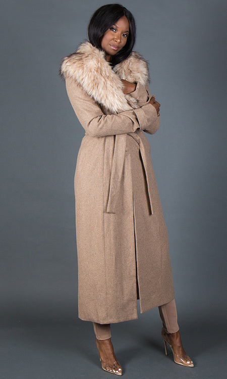 So Fancy Belted Coat - Oatmeal
