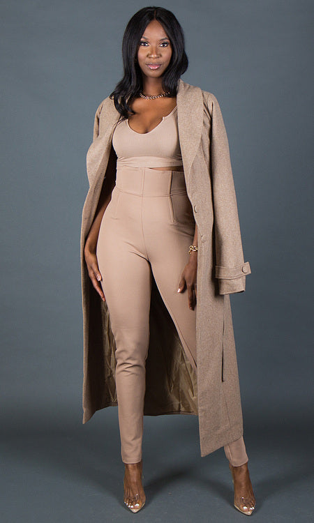 So Fancy Belted Coat - Oatmeal