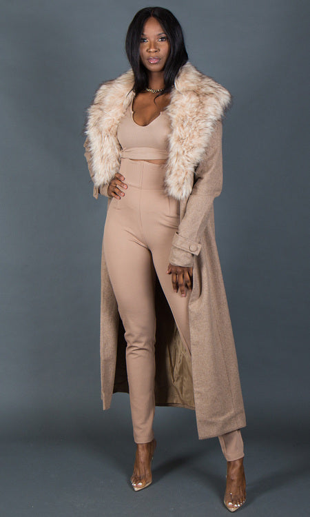 So Fancy Belted Coat - Oatmeal