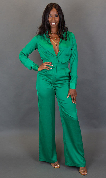 Stella Satin Pants - Green