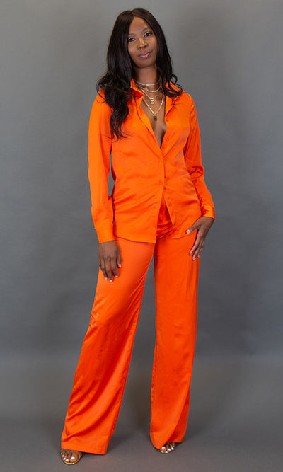 Stella Satin Pants - Orange