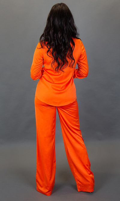 Isla Satin Button Up Blouse - Orange