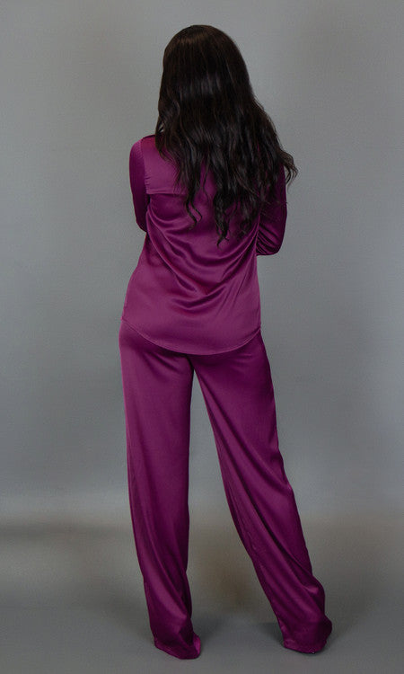 Stella Satin Pants - Plum
