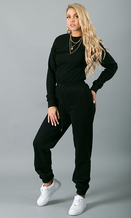 Sweatin' Me Crew Neck Sweatshirt - Black
