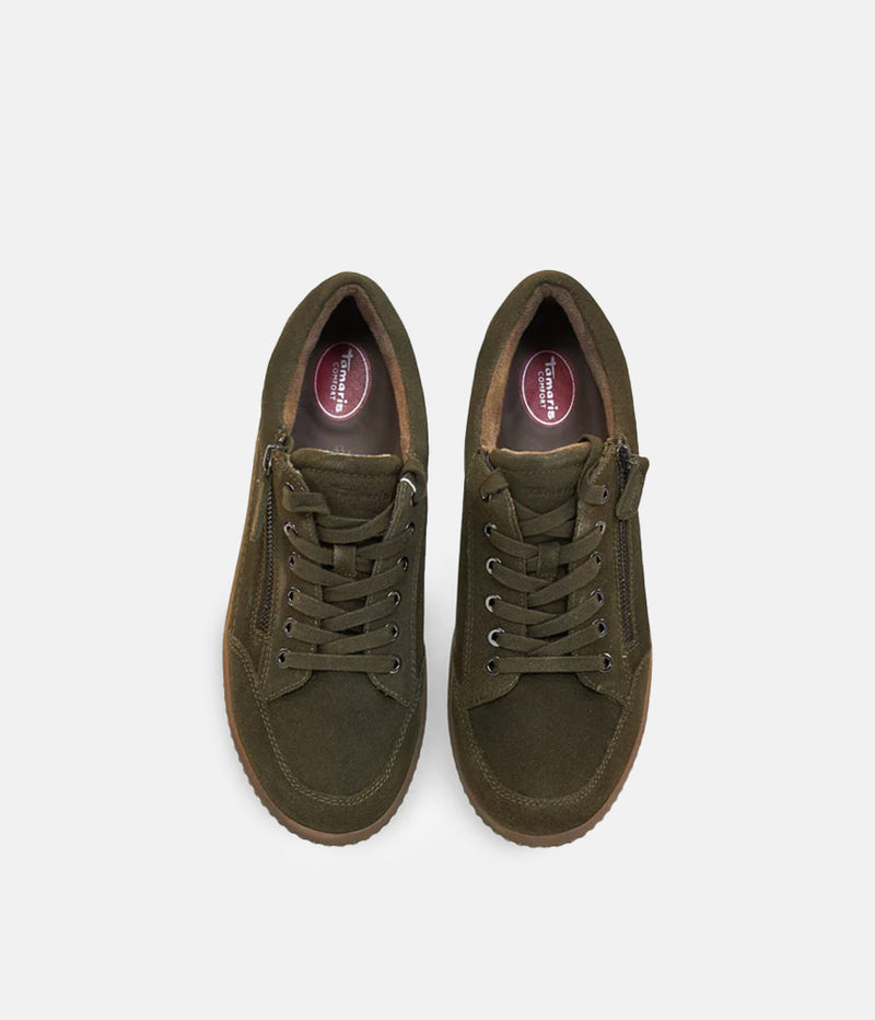 Tamaris Low Top Khaki Green Comfort Trainers