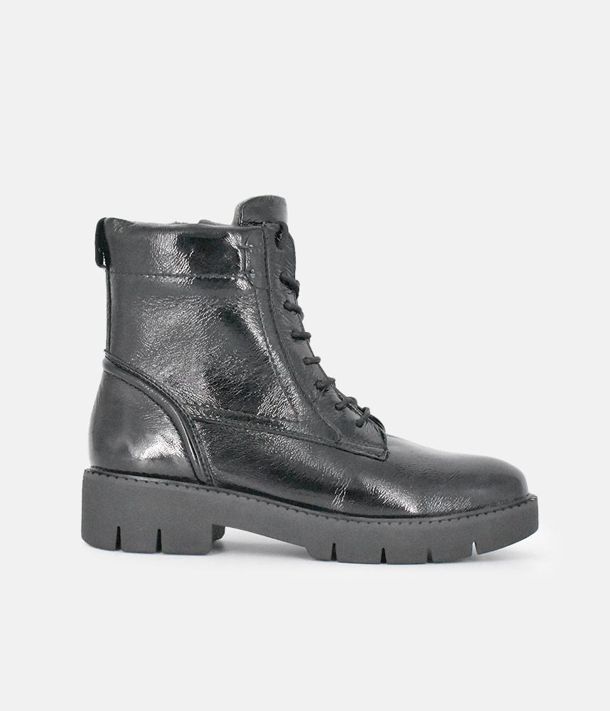 Tamaris Black Patent Chunky Ankle Boots