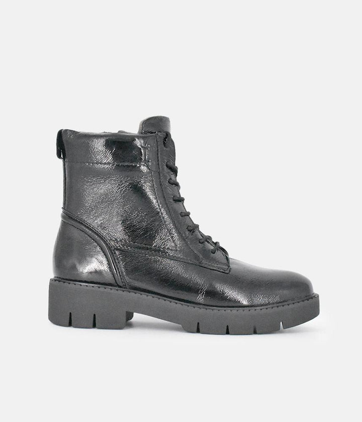 Tamaris Black Patent Chunky Ankle Boots