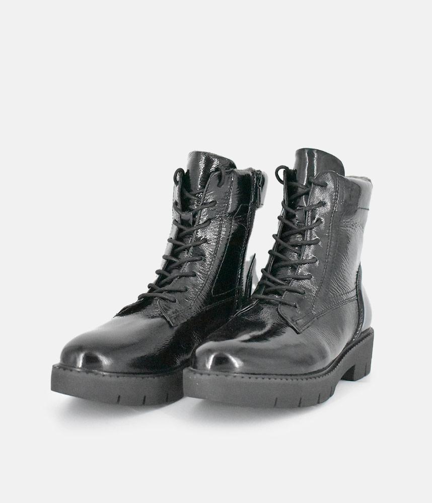 Tamaris Black Patent Chunky Ankle Boots