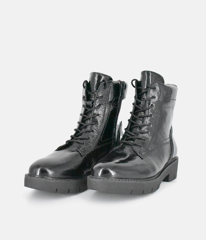Tamaris Black Patent Chunky Ankle Boots