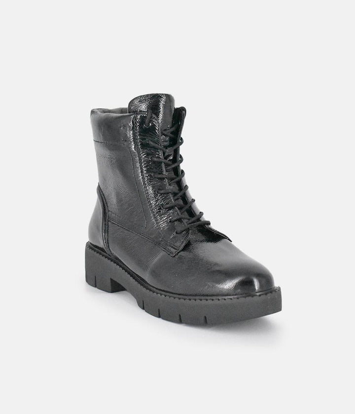 Tamaris Black Patent Chunky Ankle Boots