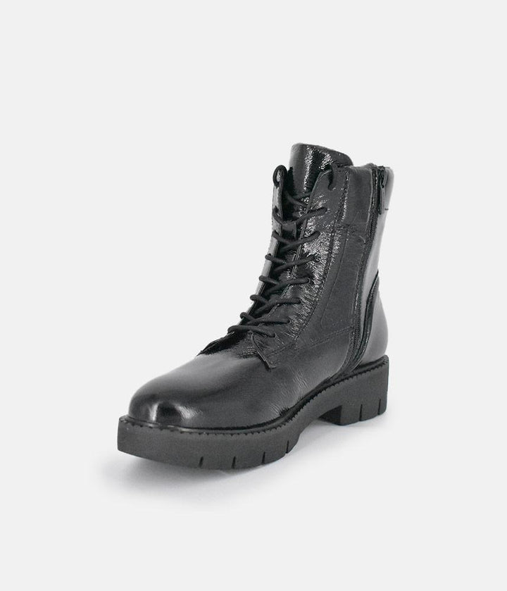 Tamaris Black Patent Chunky Ankle Boots
