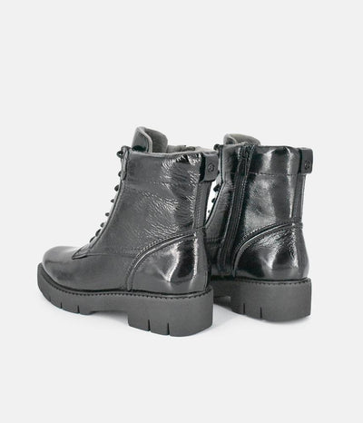 Tamaris Black Patent Chunky Ankle Boots