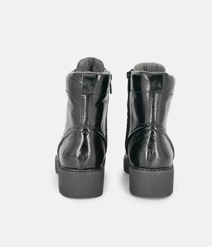 Tamaris Black Patent Chunky Ankle Boots