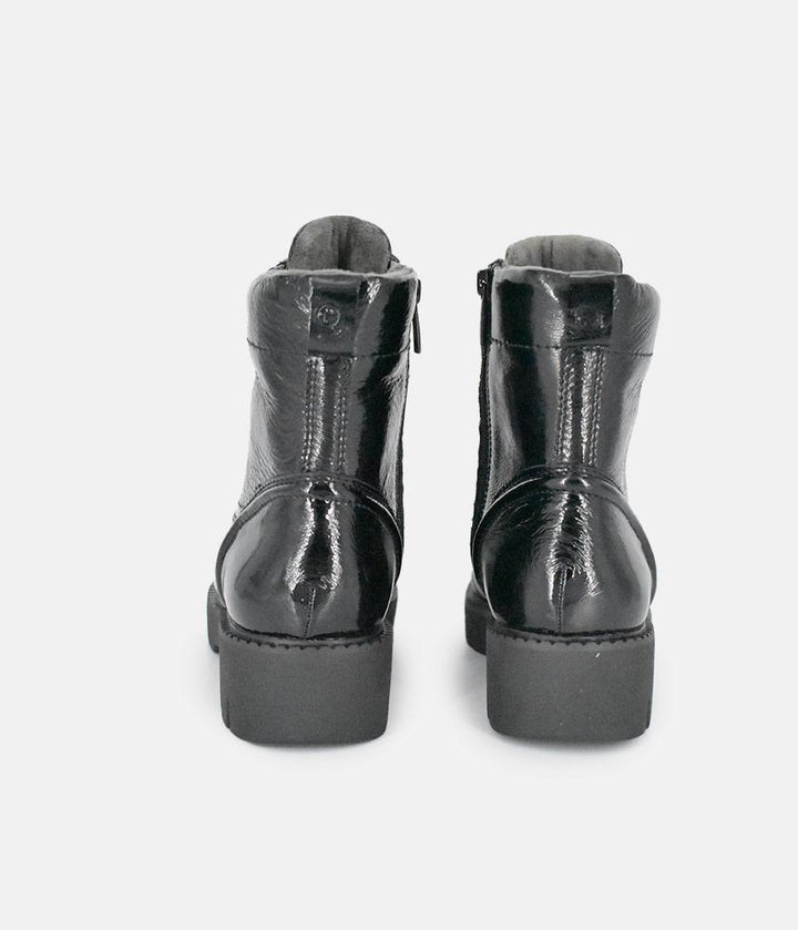 Tamaris Black Patent Chunky Ankle Boots
