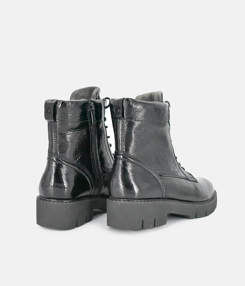 Tamaris Black Patent Chunky Ankle Boots