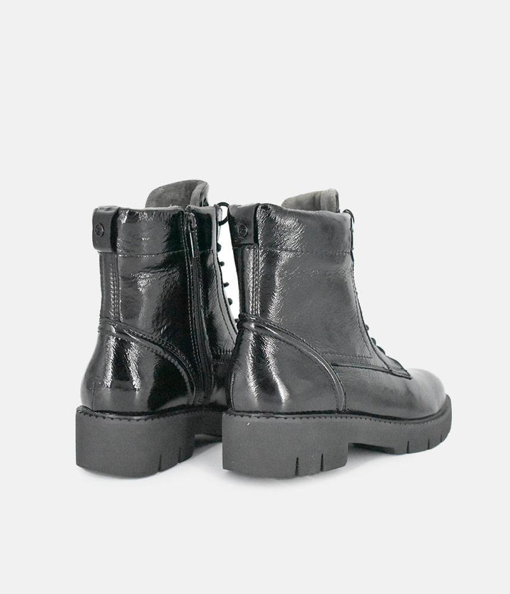 Tamaris Black Patent Chunky Ankle Boots