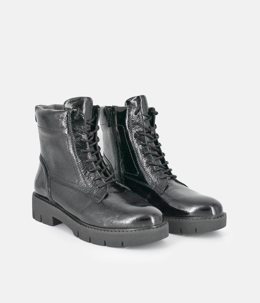 Tamaris Black Patent Chunky Ankle Boots