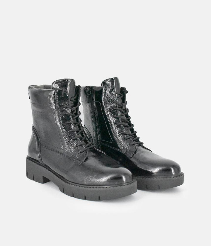 Tamaris Black Patent Chunky Ankle Boots