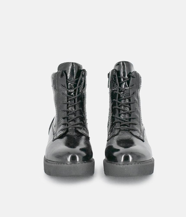 Tamaris Black Patent Chunky Ankle Boots