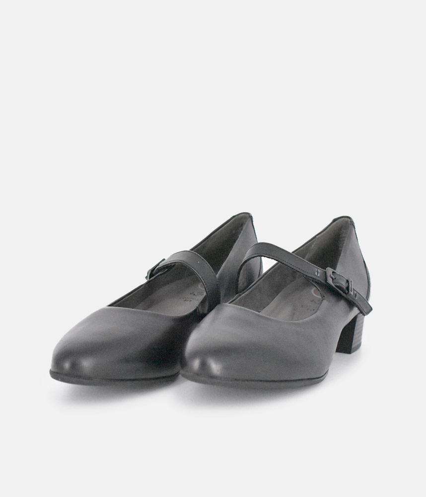Tamaris Classic Black Mary Jane Low Block Heels – Tall Size
