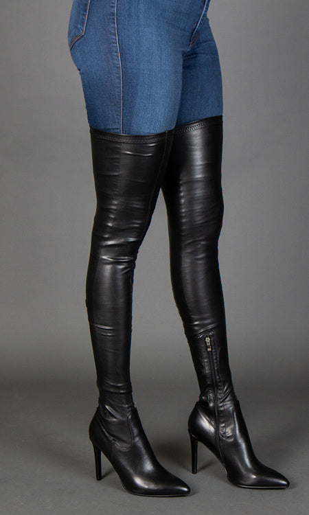 Thigh High Stretch Heel Boots - Slim Fit