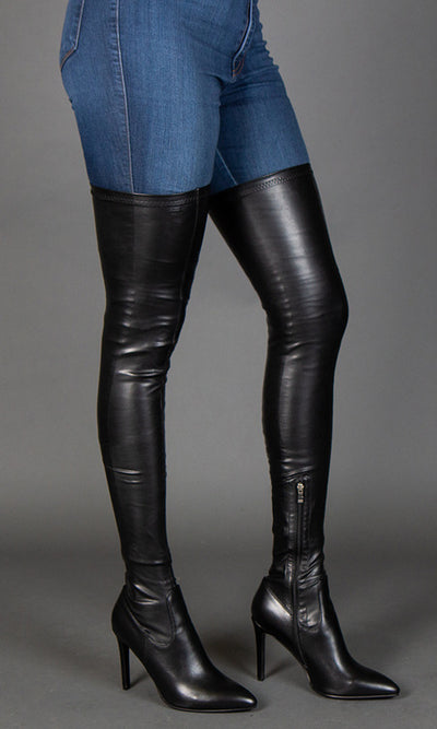 Thigh High Stretch Heel Boots - Slim Fit