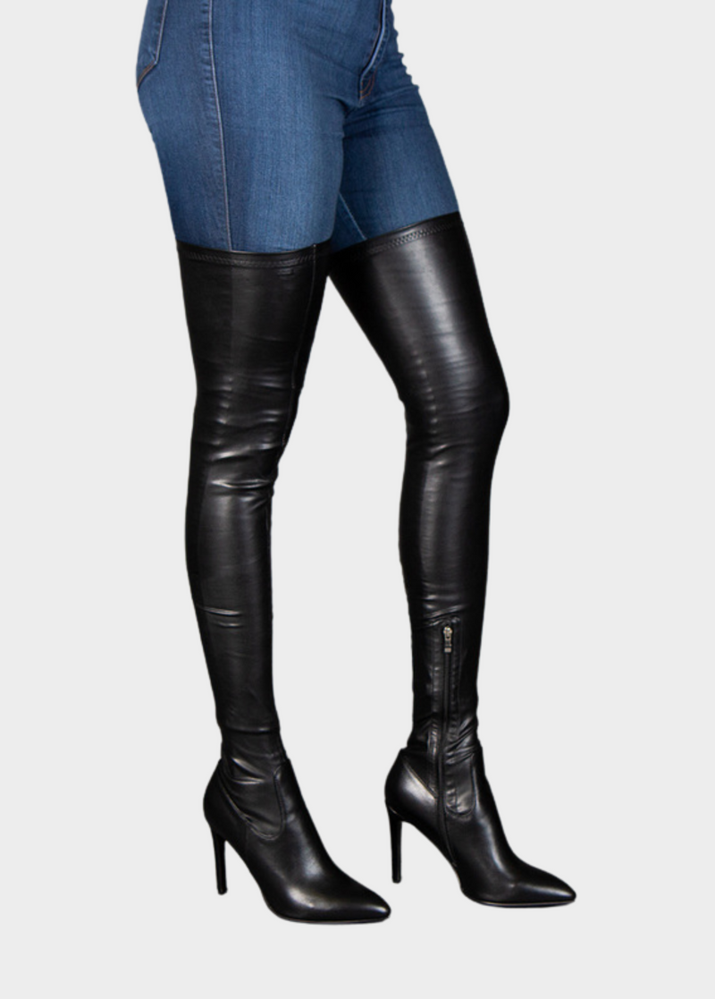 Thigh High Stretch Heel Boots - Slim Fit