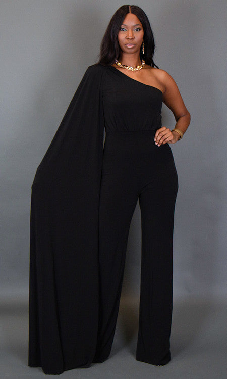 Tall Women's Black Cape Sleeve Jumpsuit | Prissy Duck – Tall Size