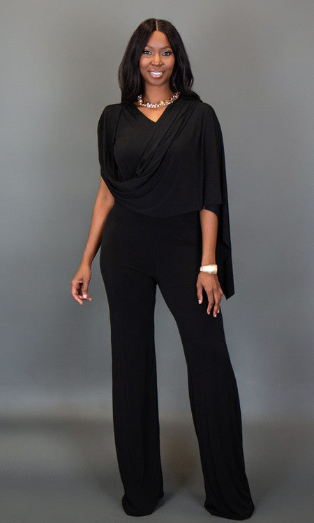 Tall Women's Black Cape Sleeve Jumpsuit | Prissy Duck – Tall Size