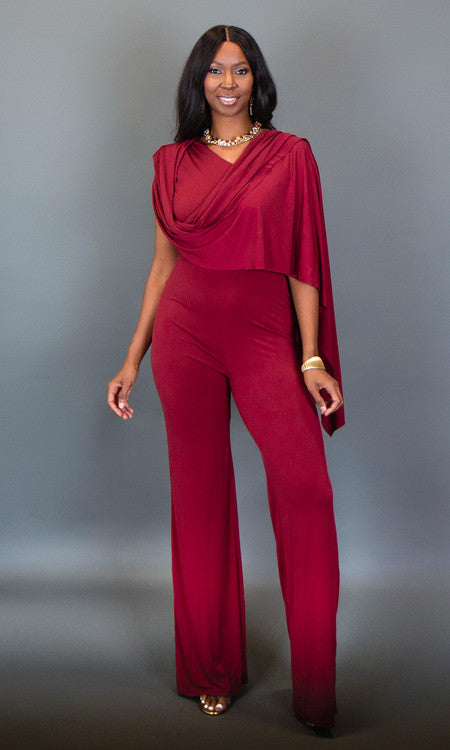 Tall Women's Maroon Cape Sleeve Jumpsuit | Prissy Duck – Tall Size