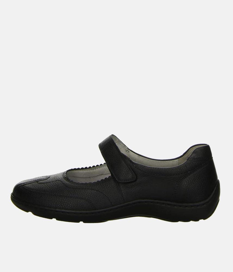 Classic Black Leather Wide Fit Casual Mary Jane Shoes