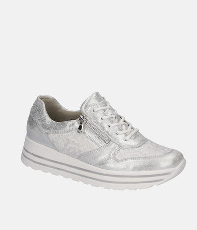 Waldlaufer Fashionable White/Silver Lace Up Sneakers
