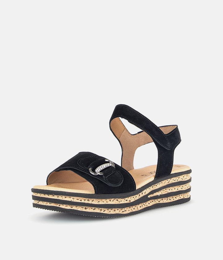 Gabor Plush Black Suede Wedge Sandals