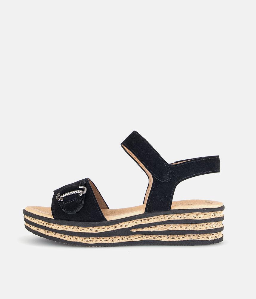 Gabor Plush Black Suede Wedge Sandals