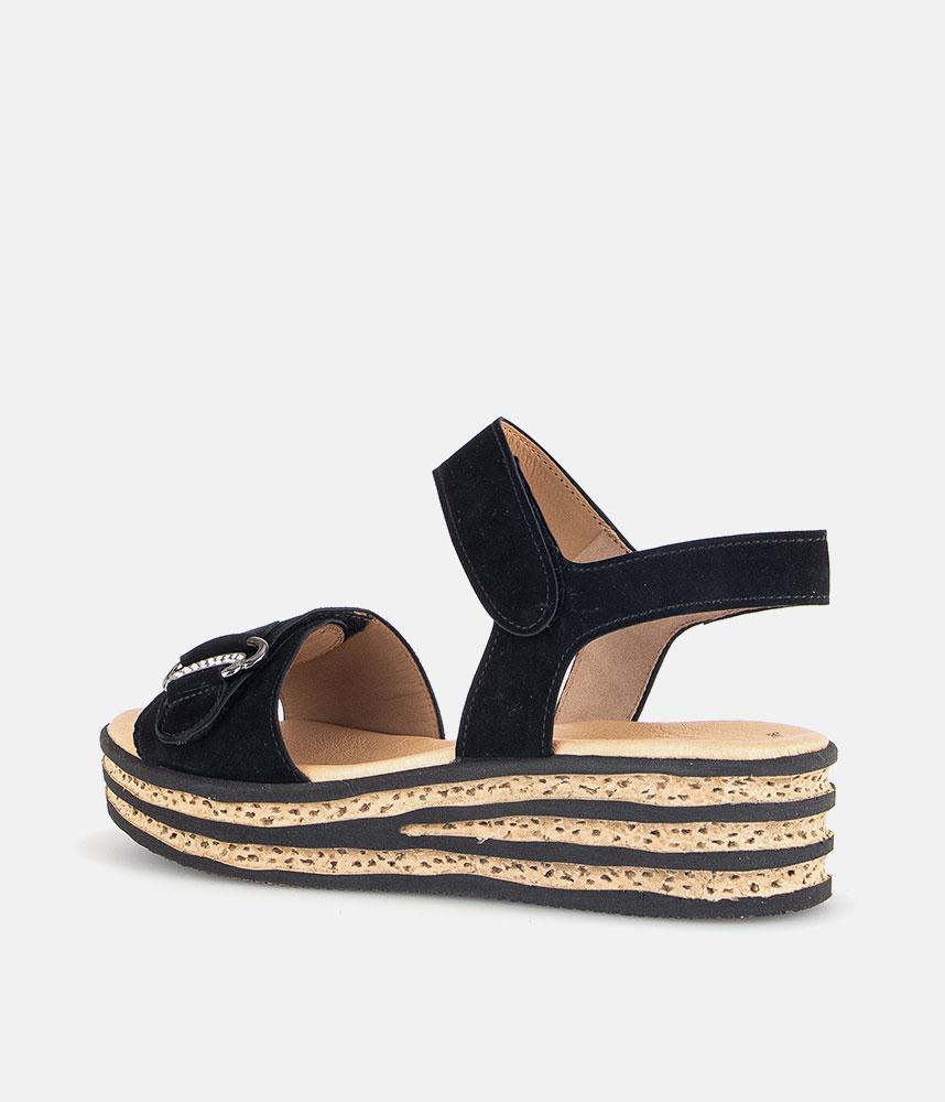 Gabor Plush Black Suede Wedge Sandals